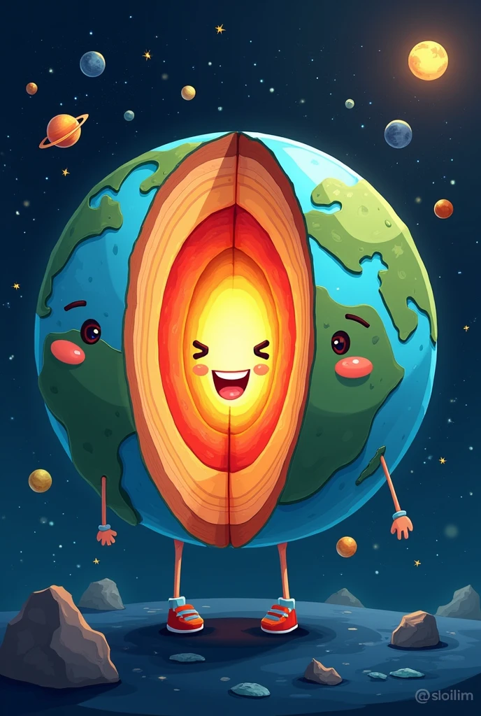 Image of smiling Earth with labels indicating each layer.



