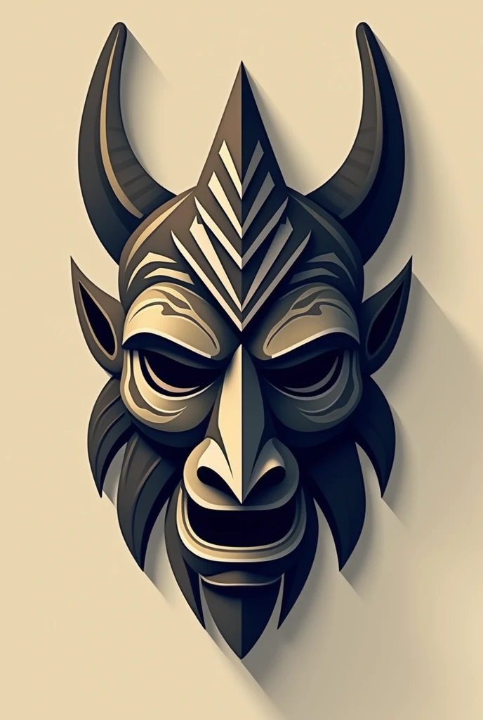 tribal mask, front view, logo, flat design
