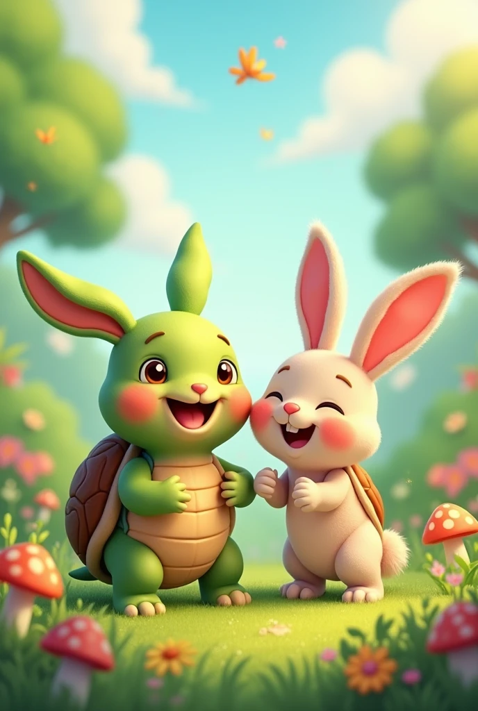 Turtle and rabbit was very happy