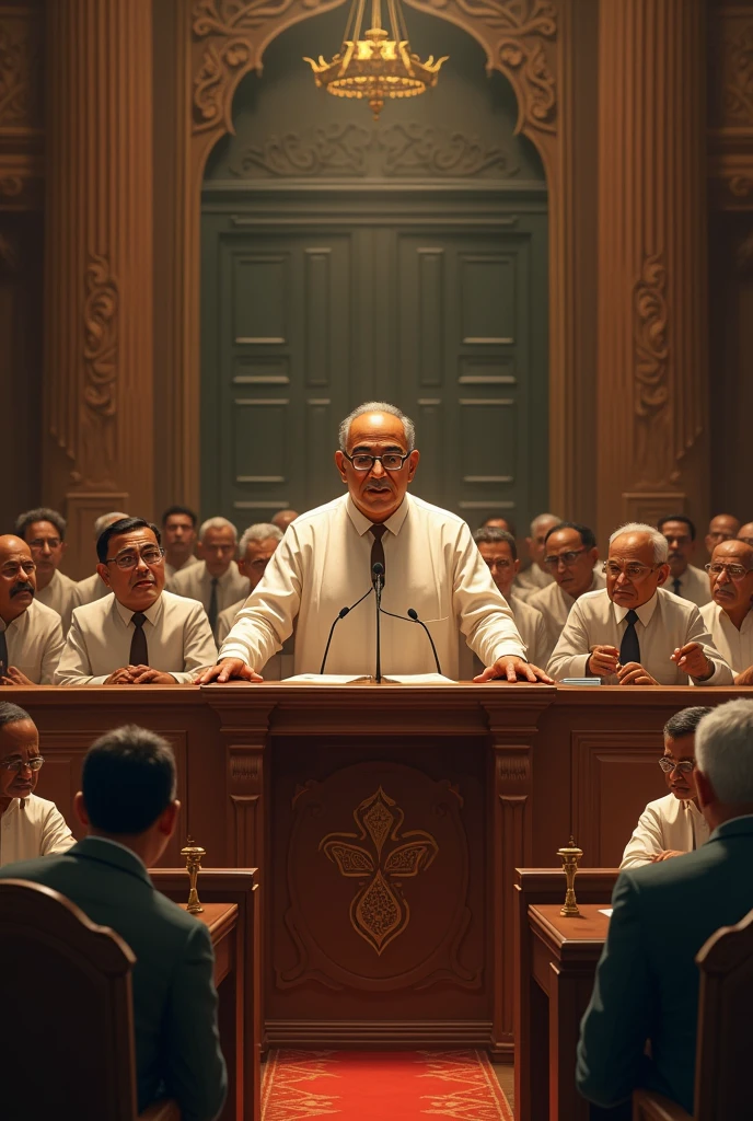 Dr. Ambedkar in the Constituent Assembly: An image showing Dr. B.R. Ambedkar delivering a speech in the Constituent Assembly, surrounded by members of the assembly, with the Indian Constitution being discussed.