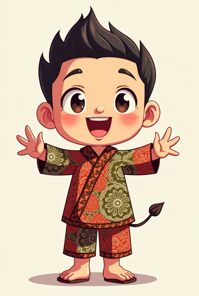 Make me a mascot that symbolizes tolerance and democracy, with a character that wears batik clothes like Indonesian batik and Make this mascot like anime Without background