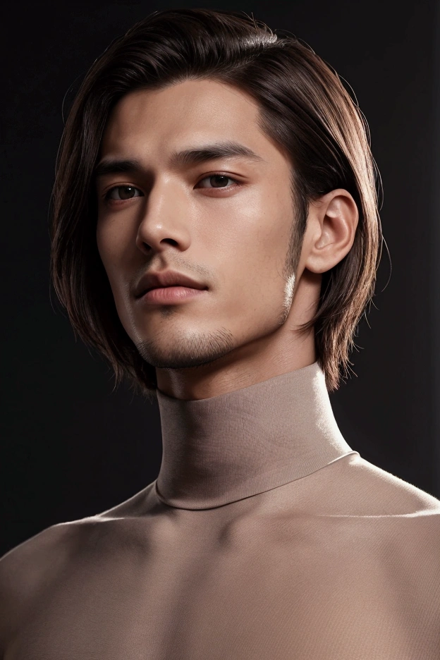 Handsome sexy guy wearing high neck and having long haircut and sharp jawline having cheeckbones