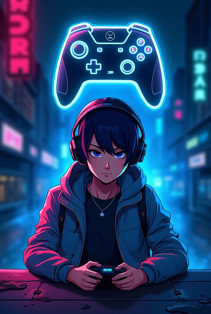 Create a Youtube Banner for a Professional Gaming channel, the name "WB GAMING" in a futuristic font and a neon blue colour. And Boy Anime Avtar, The youtube banner also has a stylized controller icon and a Free Fire Logo in the banner background. The logo is designed to be attractive and eye-catching, and to appeal to gaming enthusiasts and youtube viewers. I hope you like it.