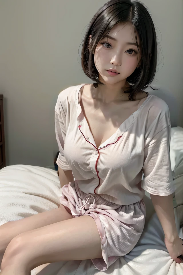 Big Breasts、Wearing pajamas、Wearing shorts、Sitting、Short Hair