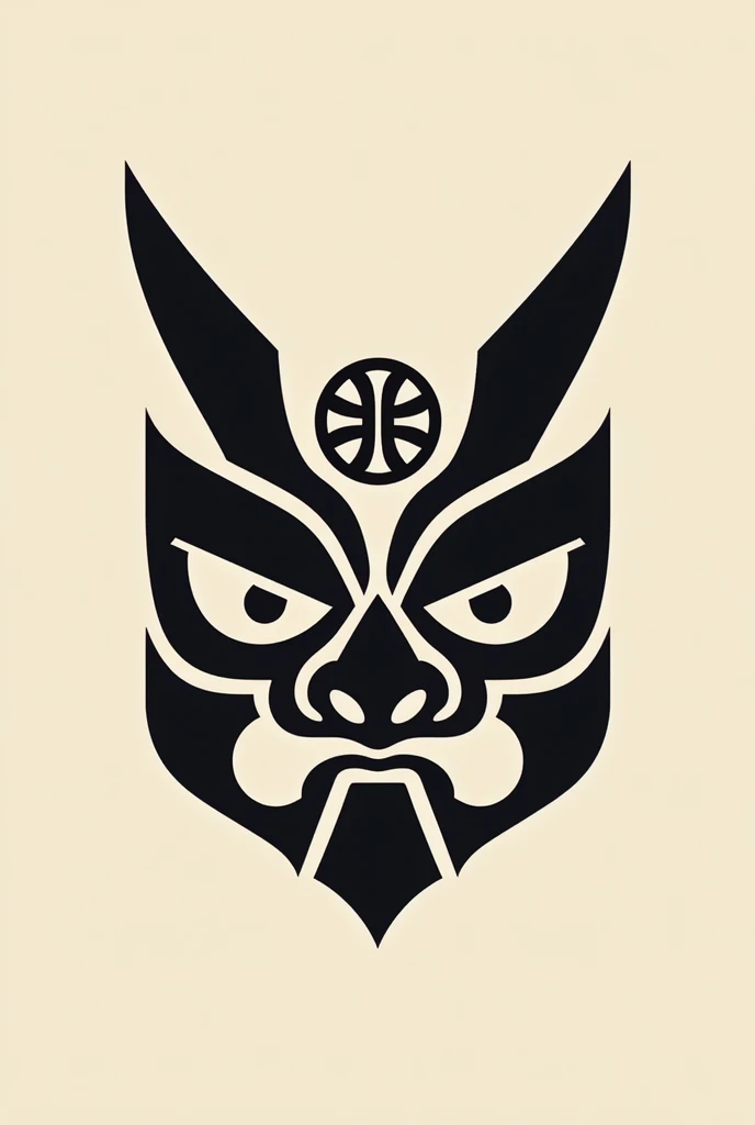 japanese tribal mask, front view, logo, flat design