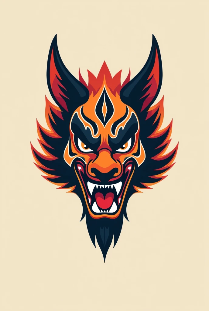 mongol tribal mask, front view, logo, flat design