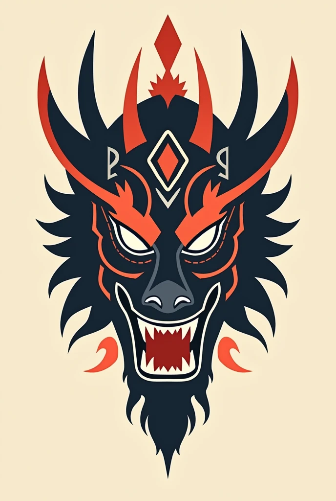 mongol tribal mask, front view, logo, flat design
