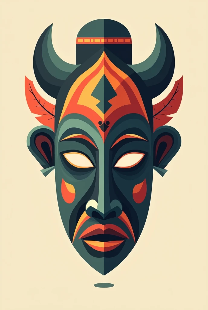 african tribal mask, front view, logo, flat design