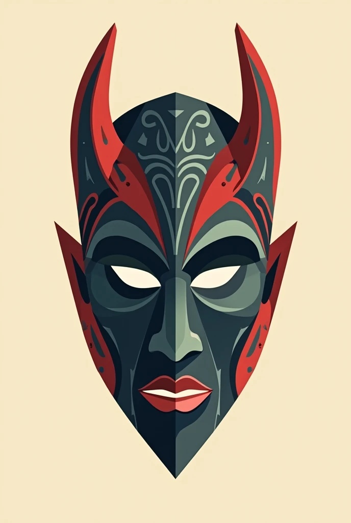 african tribal mask, front view, logo, flat design