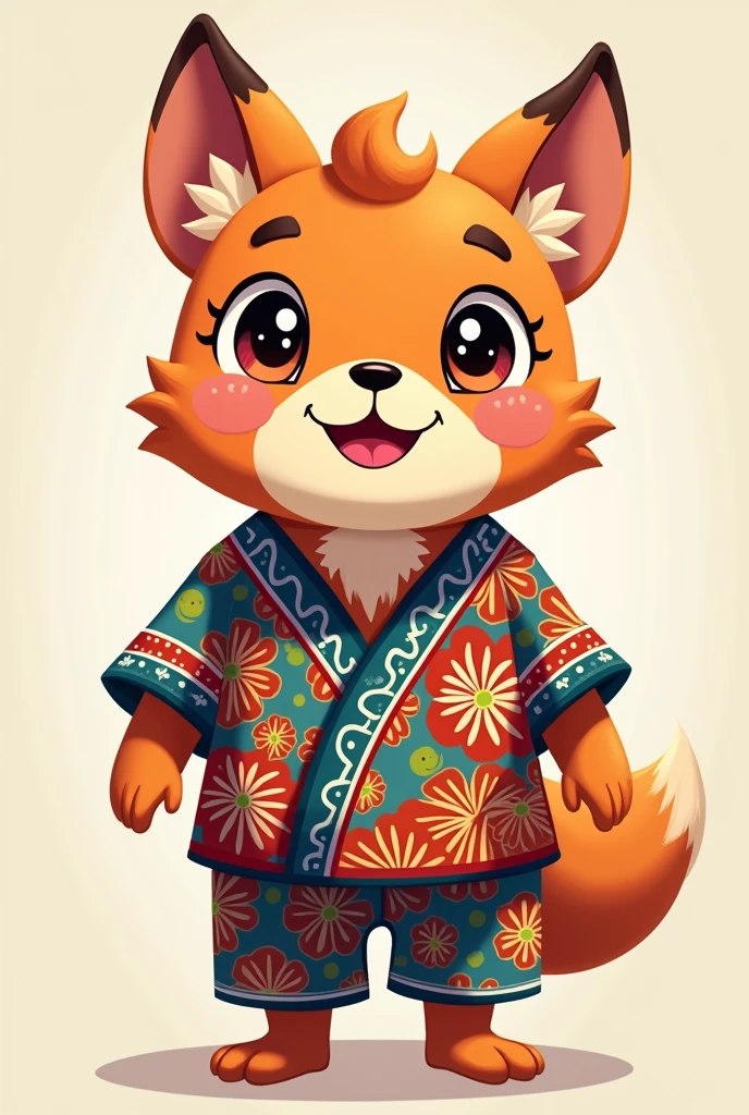 Make me a animal mascot that symbolizes tolerance and democracy, with a character that wears batik clothes like Indonesian batik and Make this mascot like anime Without background