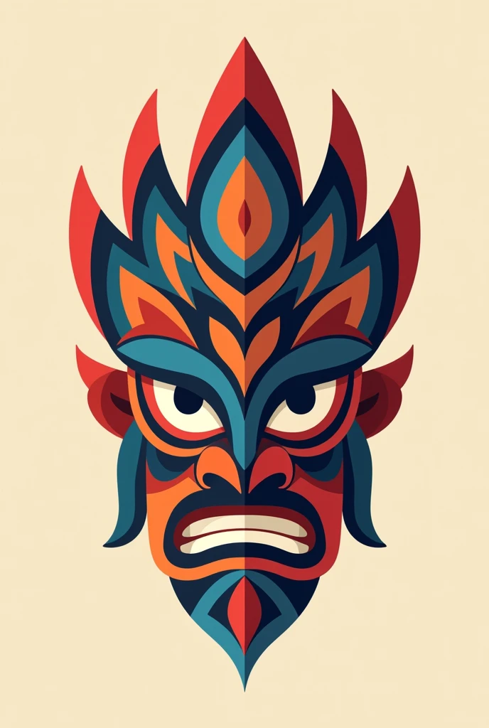 peruvian tribal mask, Front view, Logo, flat design