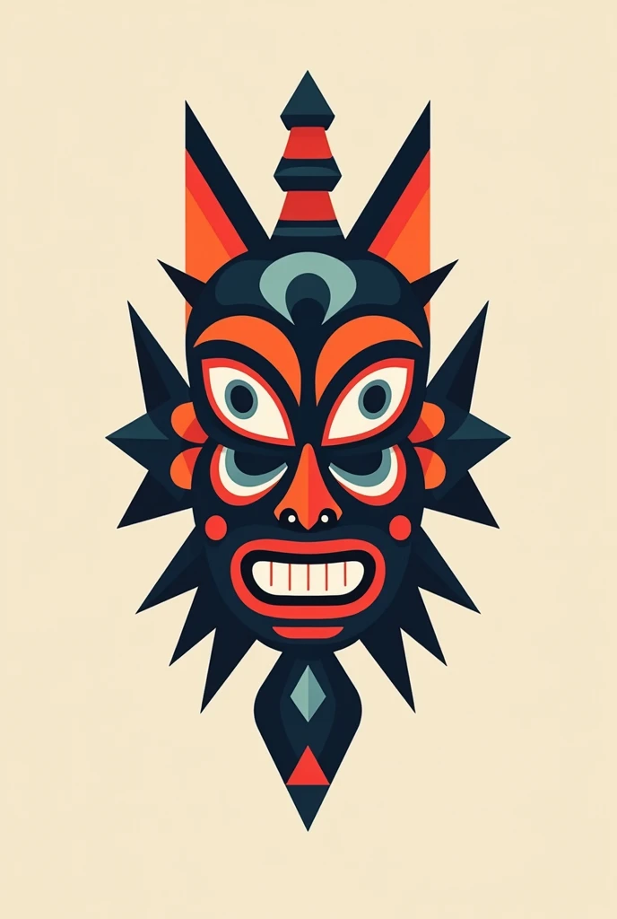 peruvian tribal mask, Front view, Logo, flat design