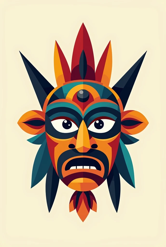 peruvian tribal mask, Front view, Logo, flat design
