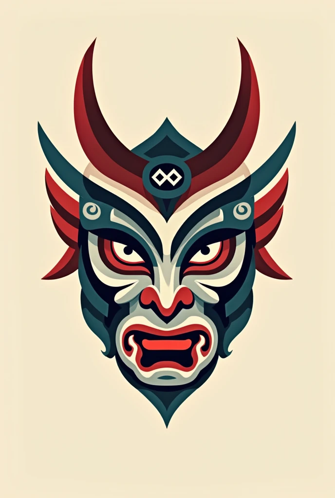 hungarian tribal mask, Front view, Logo, flat design
