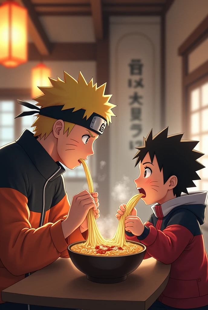 Naruto with boruto eating ramen