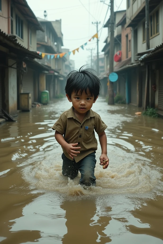 A  boy in flood 