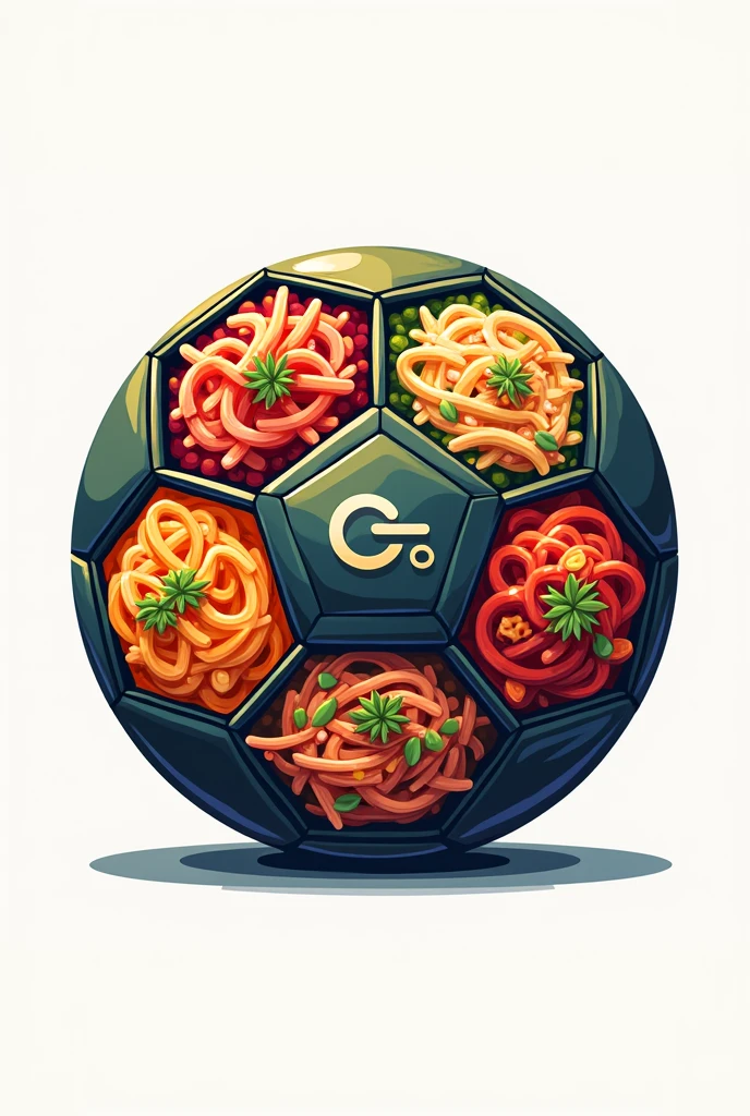 Foodball logo, football with each octagon of the ball is filled with restaurants dishes . Must be vibrant and colorful