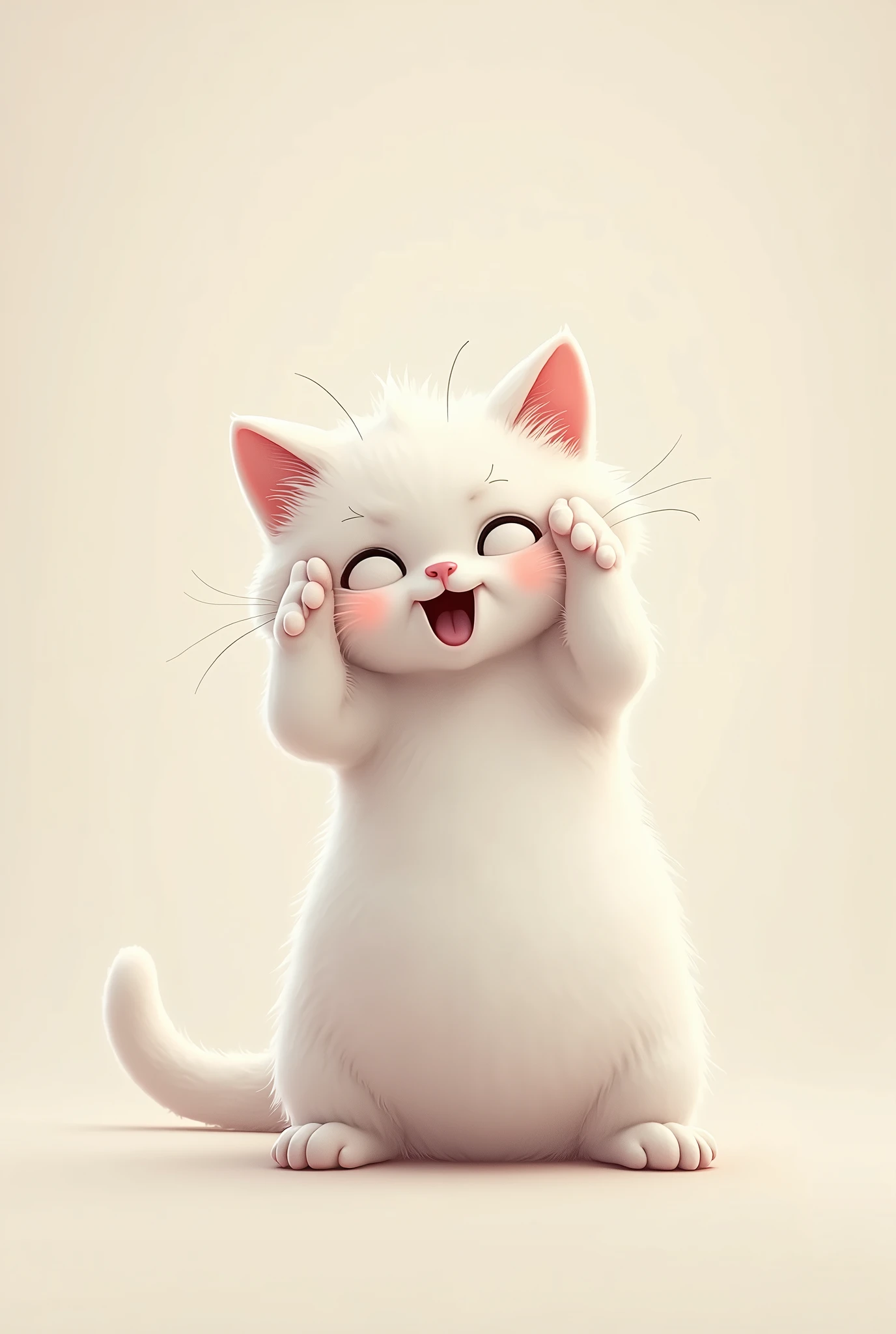 Cute white cat、Being harassed、Holding his head