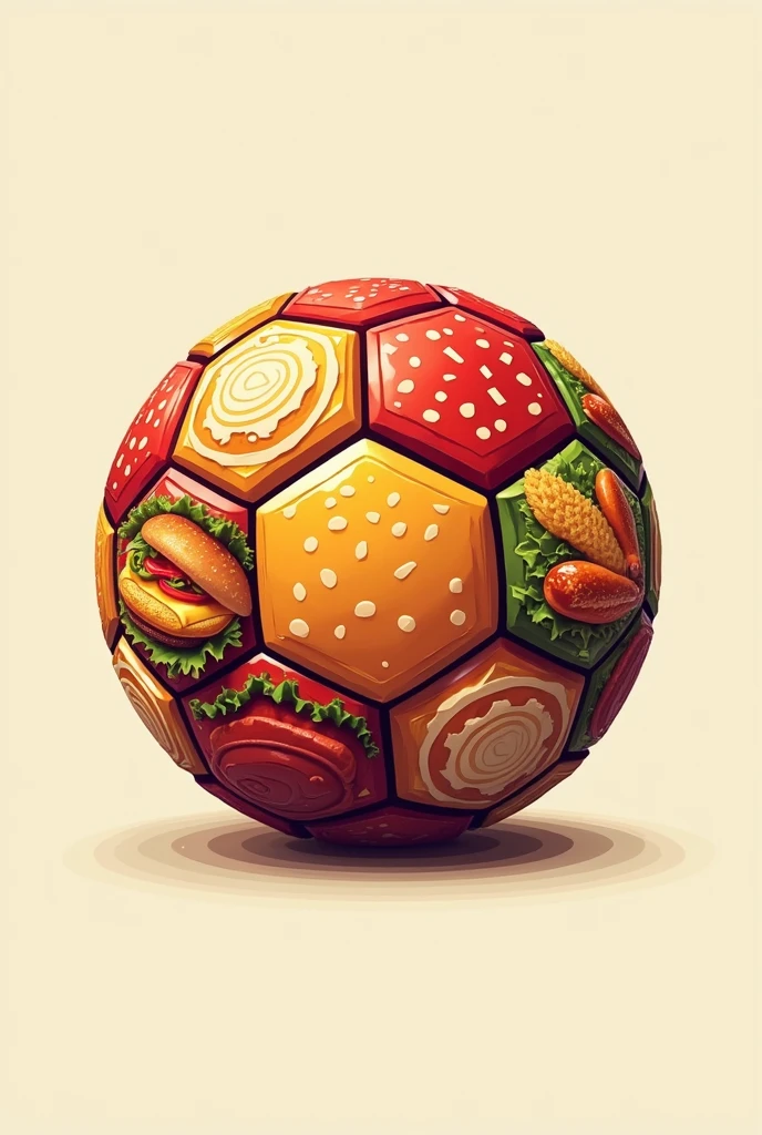 Foodball logo, football with each octagon of the ball is filled with fastfood street dishes.