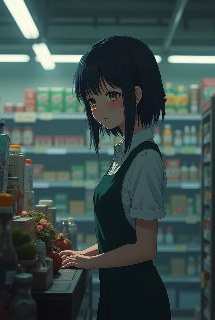 Cashier supermarket anime girl depresison