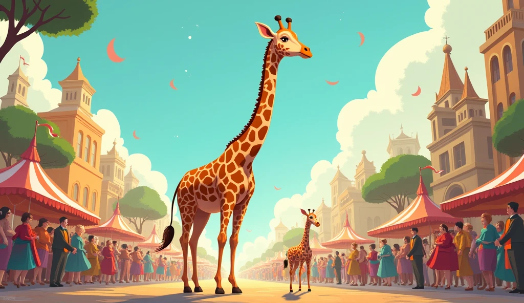 Here comes the giraffe, so tall and slim,
With a neck that stretches up to the rim.
He’s peeking around with a gentle grace,
Join the parade, let’s pick up the pace!