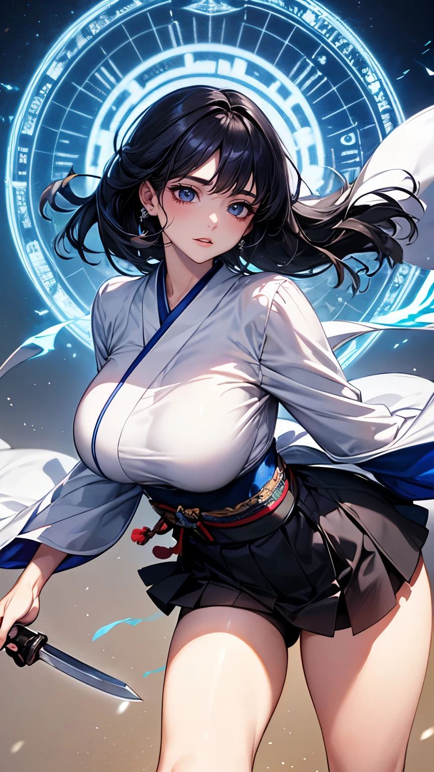 (Very delicate and beautiful:1.2)super model,,Beautiful breasts,voluptuous,【bike shorts】,,【3girls】,,Highest quality, High resolution, 8k,mini skirt,Japanese style,knife,Blue Flame.magic circle.