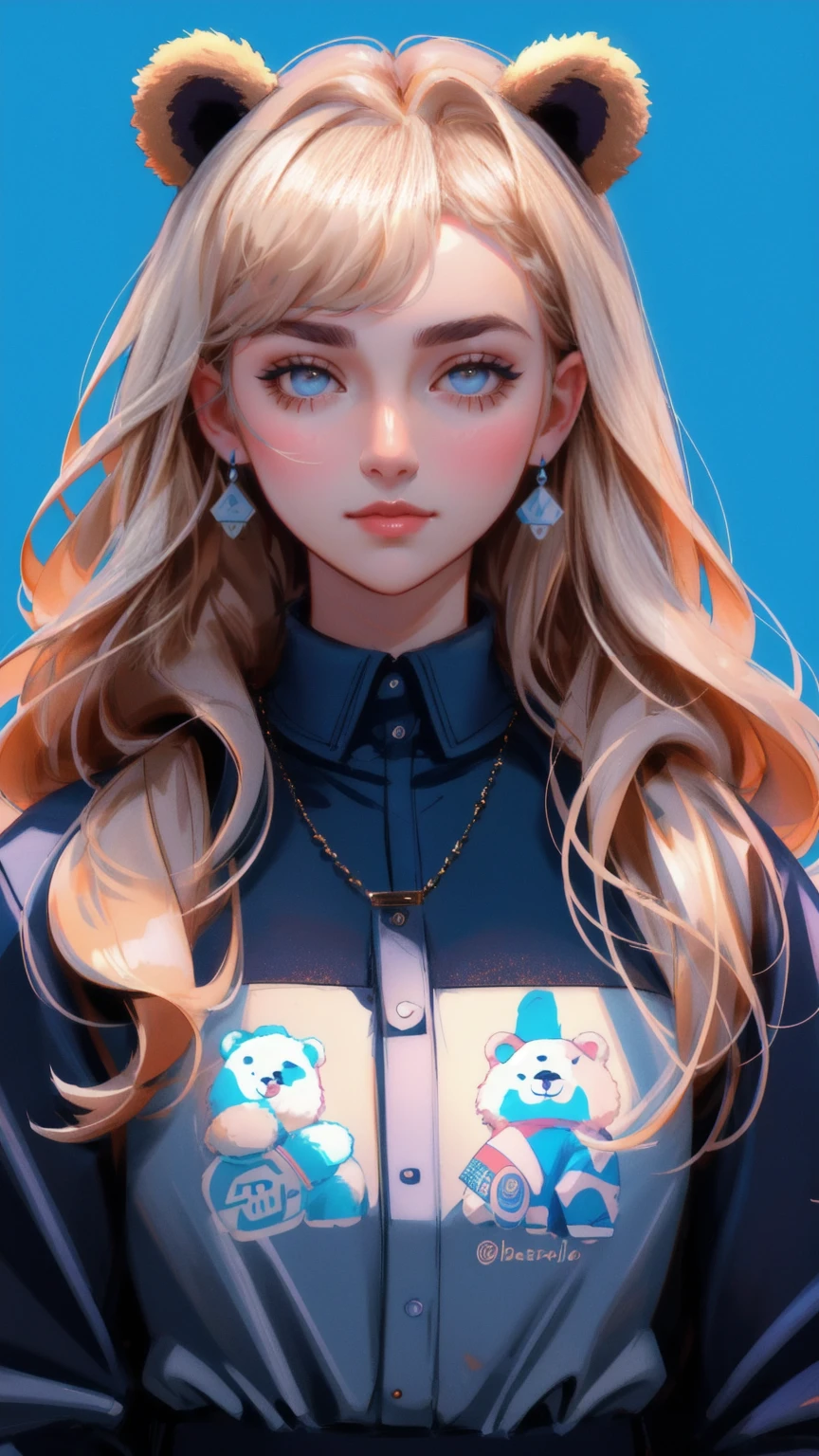 a close up of a woman with a bear and bear heads in front of a bear and bear heads, crypto, illustration daily deviation, trending on markets, cryptocurrency, large view, by Kristian Kreković, jen bartel, cryptid, satoshi, by Ignacio Zuloaga, by Adam Marczyński, bitcoin evil blue background