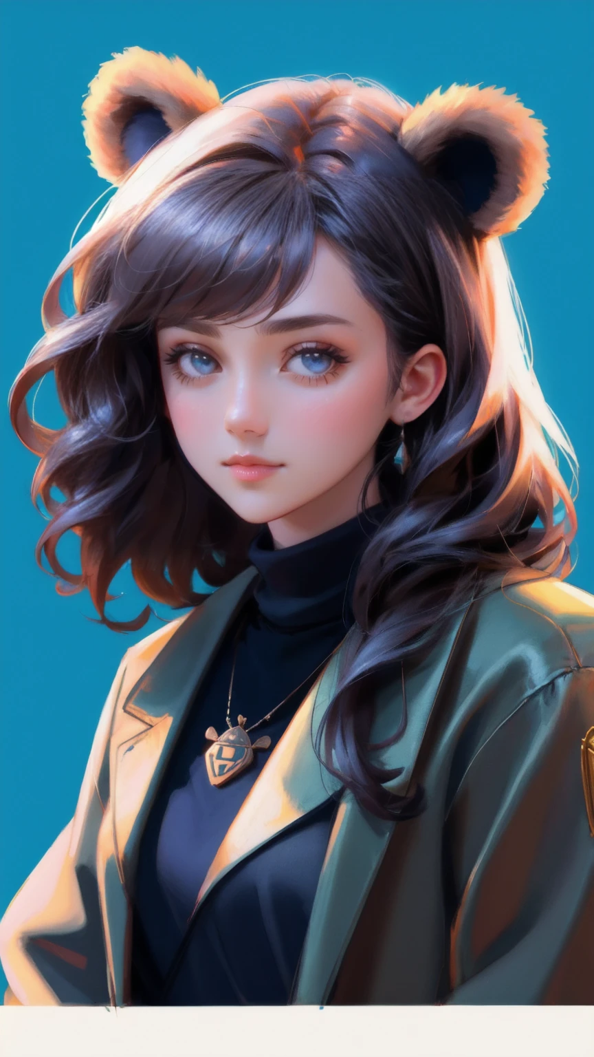 a close up of a woman with a bear and bear heads in front of a bear and bear heads, a picture by Kristian Kreković, trending on reddit, serial art, crypto, illustration daily deviation, trending on markets, cryptocurrency, large view, jen bartel, cryptid, satoshi, bitcoin evil, shockwaves are coming out, illustrative blue background