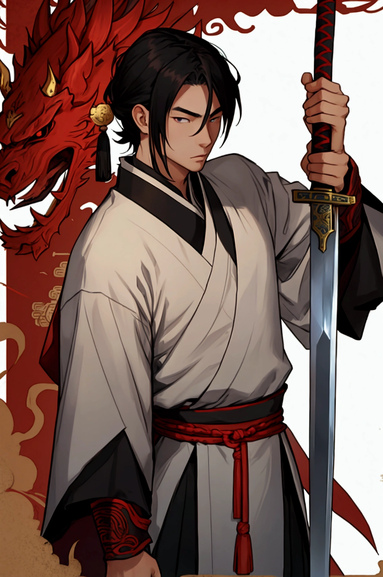 man,Chinese Warrior,holding a sword,handsome