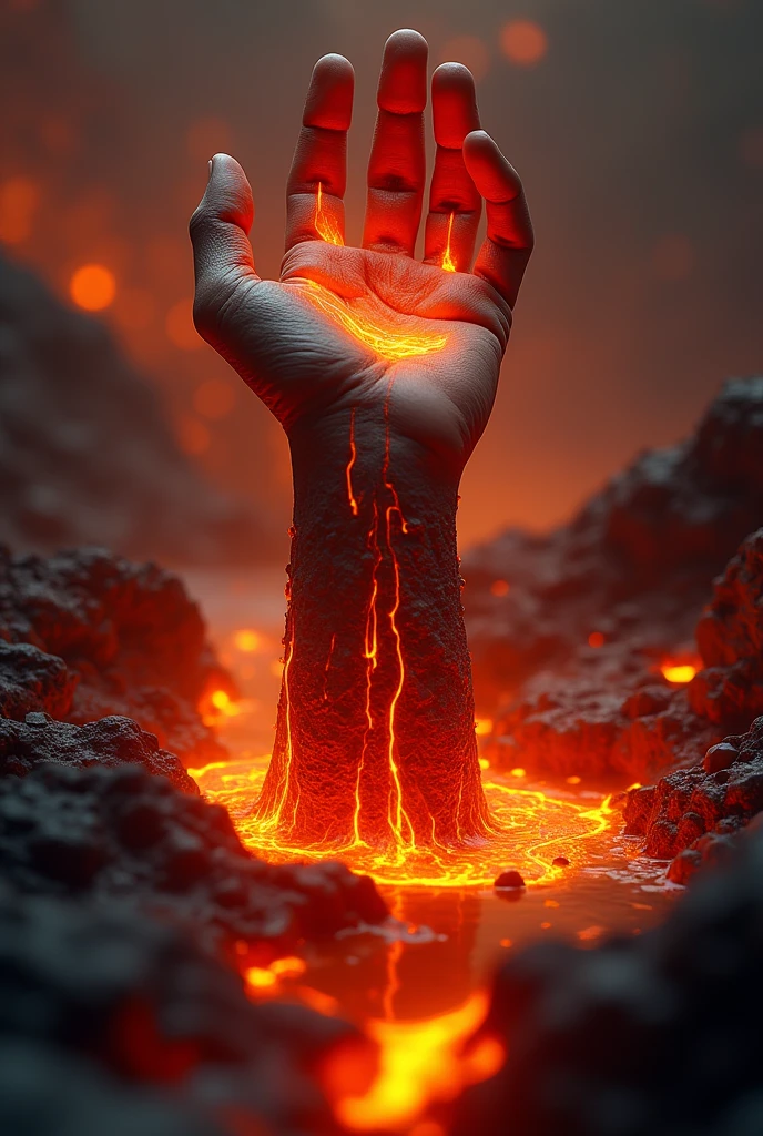 a detailed hand reaching up from a pool of glowing lava, orange and red molten rock, dramatic lighting, cinematic composition, intricate details, best quality, 8k, highres, masterpiece:1.2, ultra-detailed, realistic, photorealistic, photo-realistic:1.37, HDR, UHD, studio lighting, ultra-fine painting, sharp focus, physically-based rendering, extreme detail description, professional, vivid colors, bokeh, dark fantasy, dramatic, hyper-realistic