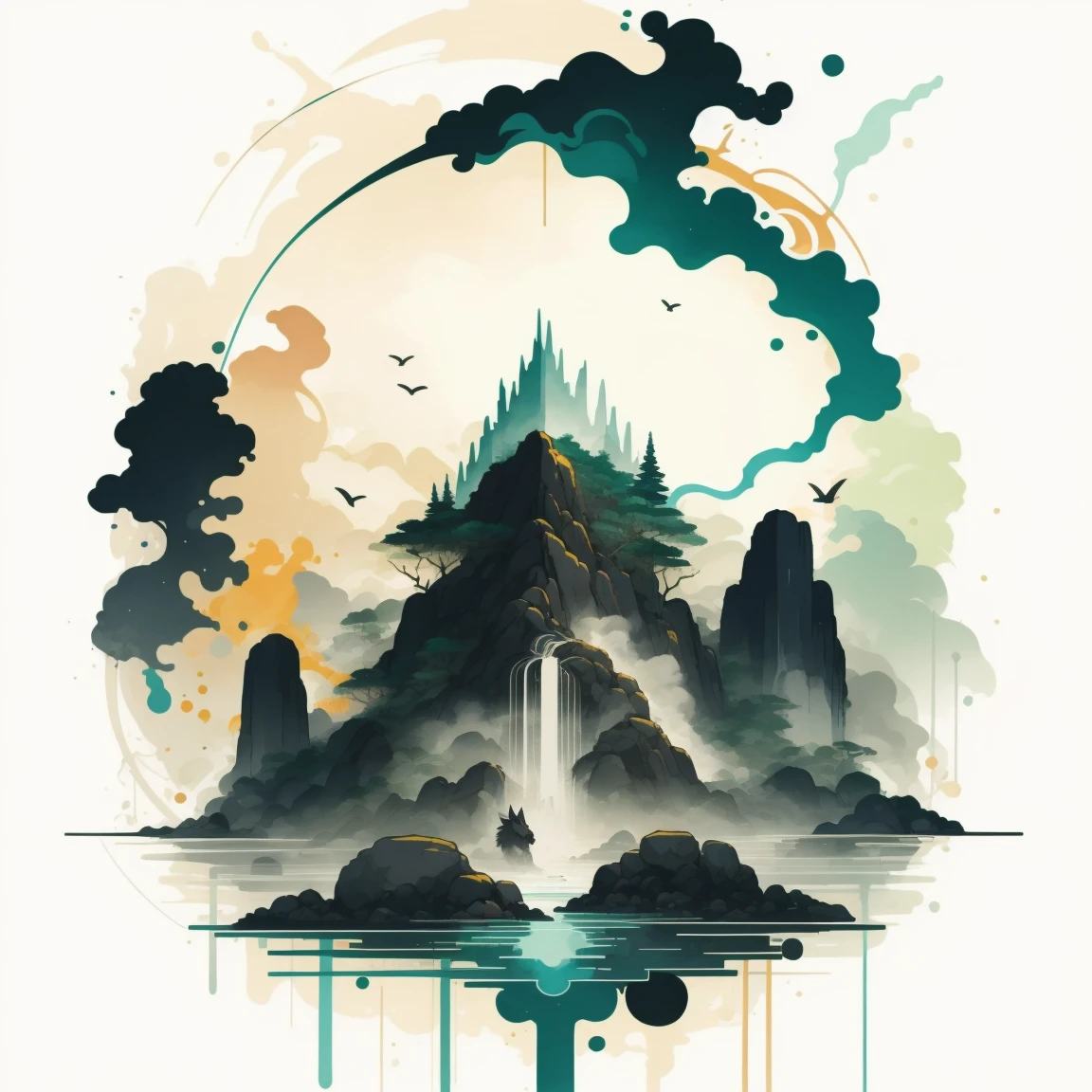 8k, cover_page, Tribal Spirit animals, A t-shirt design inspired by tribal art and folklore, featuring intricately detailed spirit animals such as wolves, The design incorporates geometric patterns and bold linework to create a striking and powerful composition, white background,