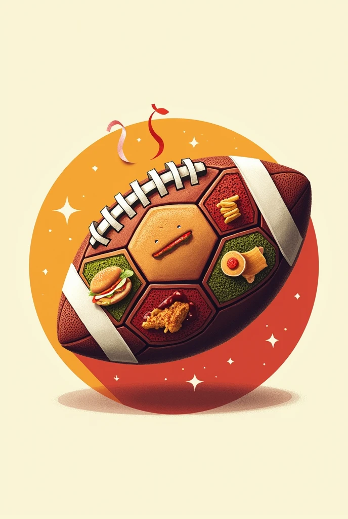 Foodball logo, football with each octagon of the ball is filled with fastfood street dishes.