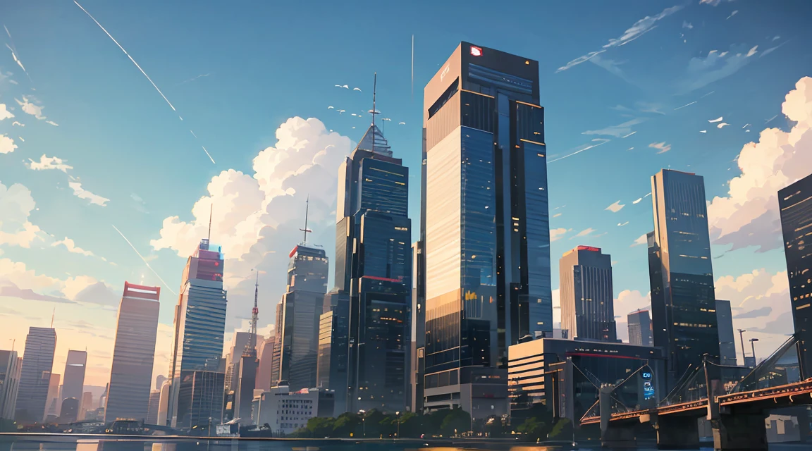 summer，Xin Haichengのコンセプトアート，tumbler，Magic realism，Beautiful anime scene Beautiful sky。by makoto shinkai，（（Xin Haicheng）），Anime Background Art，Anime Background，Xin Haichengのスタイル，Anime movie background，Milky Way Express，Without humans，skyscraper  ，--Check for v6