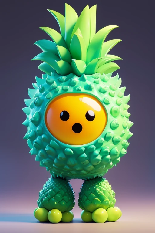 Create a pineapple monster image, The image should be sharp and detailed, with beautiful colors. With arms, leg, eyes, mouth, พื้นหลังสีlegว