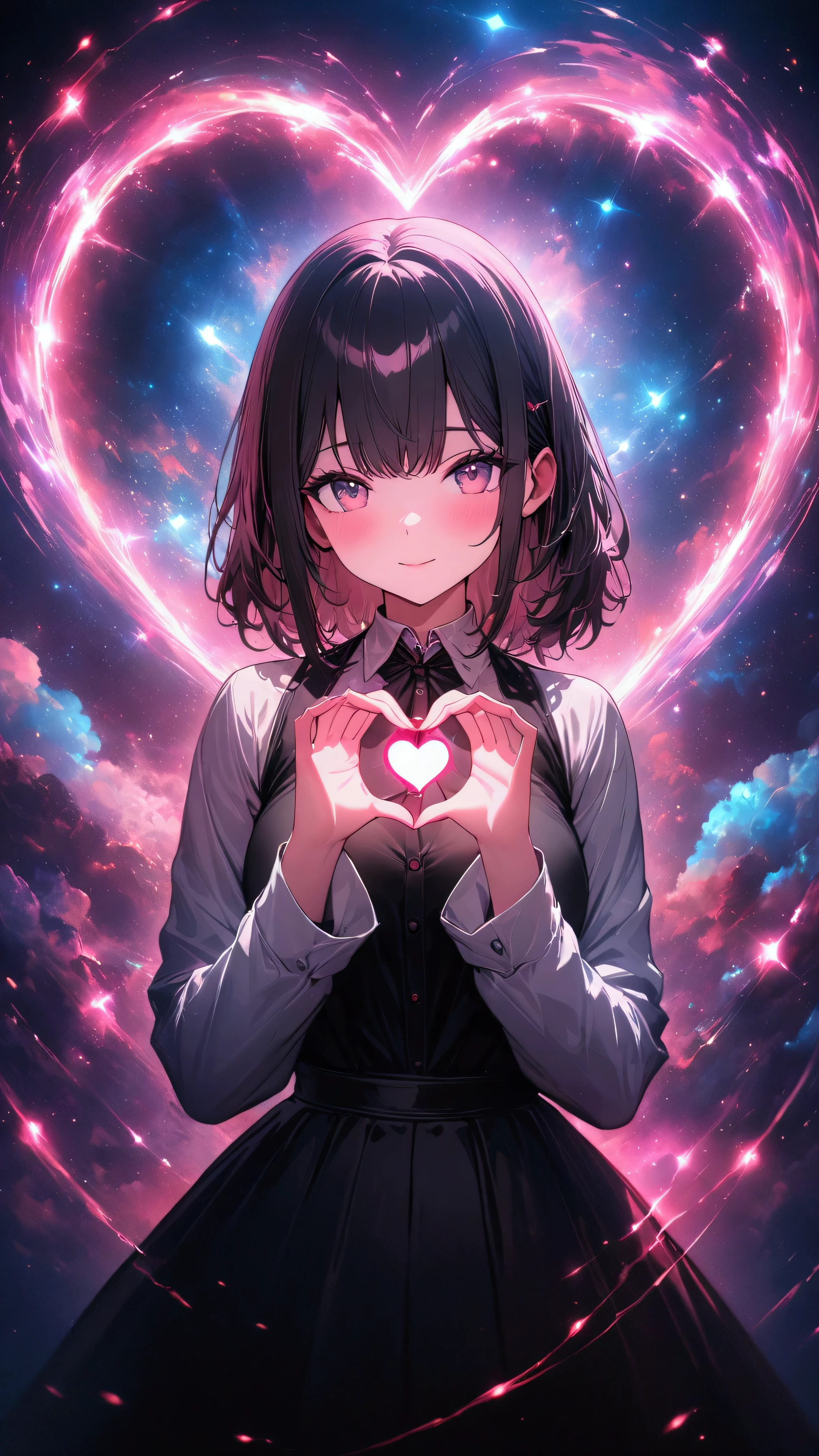 (beautiful girl: 1.3),masterpiece, Highest quality, Ultra-high resolution,rich contrast,super high quality,8k,Highly detailed CG unit wallpaper,Ultra-high resolution,RAW Photos, Depth of Field 1.2,is making a heart symbol with both hands