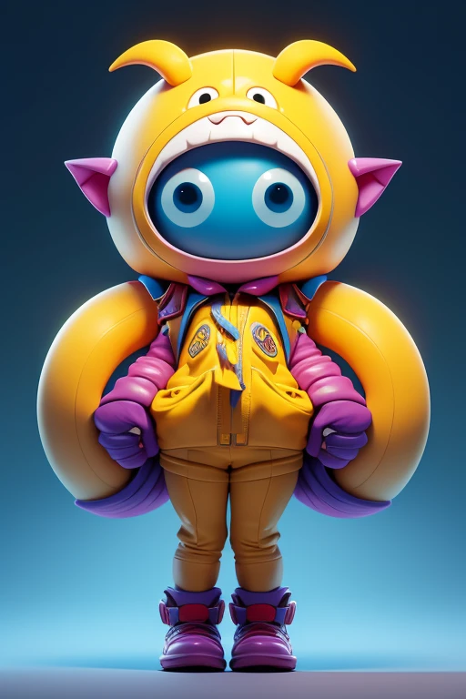 Create a Monster Banana image, The image should be sharp and detailed, with beautiful colors. With arms, leg, eyes, mouth, พื้นหลังสีlegว