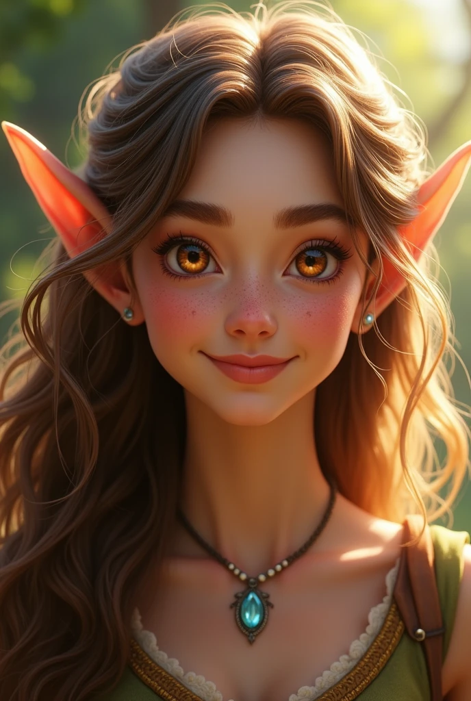 ((best quality))) (((HD))) (((8K))) (Features) 20 year old girl, ((adventure)) Elf, ((beautiful)) and ((Happy)), ((Brown hair)) and ((Long hair)).