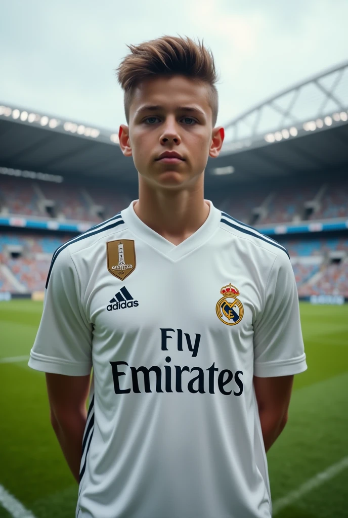 Real teenager on pitch with Real Madrid number 7 shirt showing number
