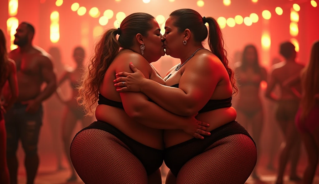 lambada, two fat people of different nationalities,2 Sexy 50 years old fat busty fishnet tights body builder biggest woman sumo wrestling oily woman ,full body