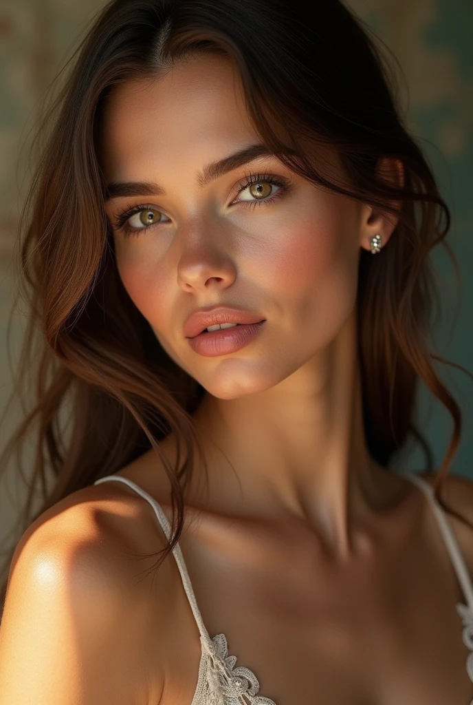 A beautiful girl might have a face that is harmonious and striking. Her features could include clear, radiant skin with a natural glow. Her eyes might be captivating, with a unique shape or color that draws attention. A well-defined, balanced nose and full, symmetrical lips can add to her overall allure. Her face could be framed by healthy, flowing hair, complementing her features. Beauty also radiates from confidence, warmth, and the way she carries herself, making her appearance even more enchanting and looking like Russian girls wearing night dress