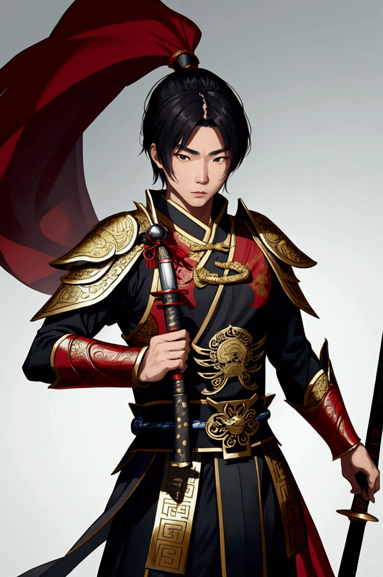 man,Chinese Warrior,holding a sword,handsome ,stand,ใส่รองเท้าChinese Warrior เห็นทั้งตัว
