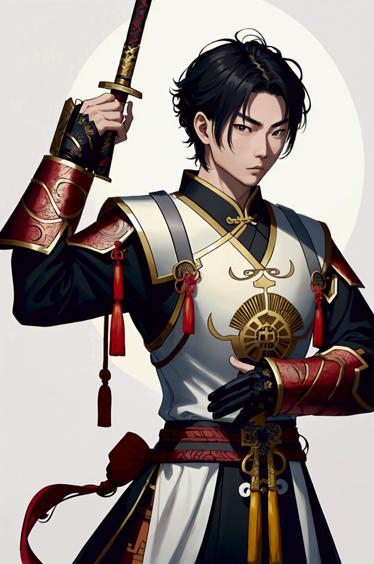 man,Chinese Warrior,holding a sword,handsome ,stand,ใส่รองเท้าChinese Warrior เห็นทั้งตัว