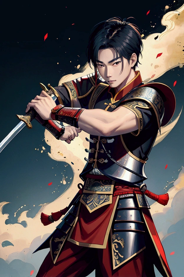 man,Chinese Warrior,holding a sword,handsome ,stand,ใส่รองเท้าChinese Warrior เห็นทั้งตัว