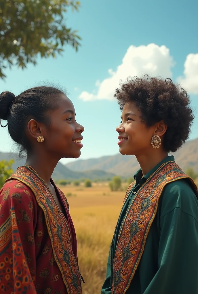 Split screen with two different cultural groups trying to communicate, illustrating both successful exchanges and potential misunderstandings. landscaping photo

