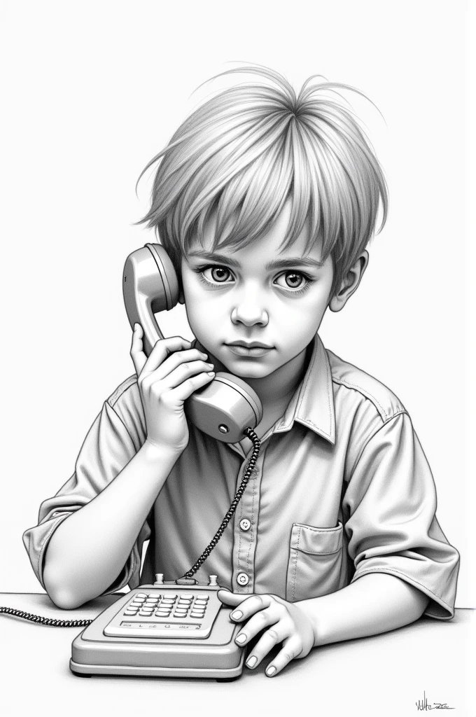  boy talking in the phone pencil drawing 
