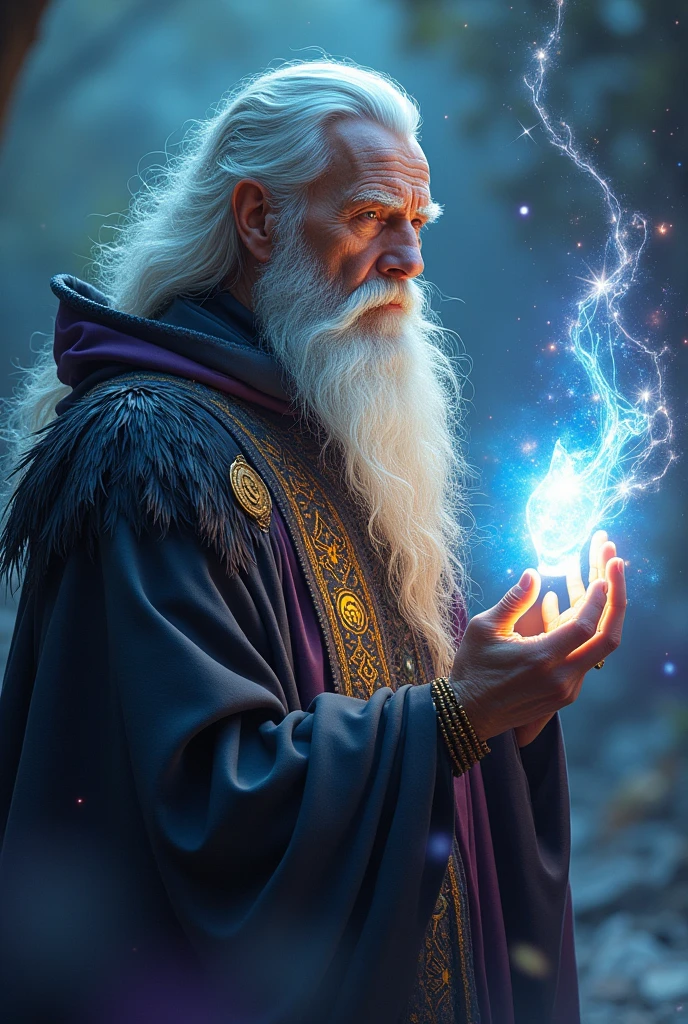 (Highest quality, masterpiece:1.2), Realistic, Thick outline, Strong Shadows, (1 person, Elderly men:1.2),
Style - Gravity Magic, alone, Half Shot, View your viewers, Detailed Background, Detailed face, (ChronomancyAI, Chronomancy Theme:1.1) Alive constellations, Zodiac, Dynamic pose, occult, Cancer Pattern, Heavenly Powers, performer, Bright light, Light of the universe, Suspended particles, Space dust, Outer space background, Surreal atmosphere,8K 32k Realistic and super fantasy Super detailed Pour energy into the pale blue crystal Holding a torch in one hand Half-faced android Black, gold, purple Magic Taoist Sitting pose Gorgeous Feather Robe magic circle Girl