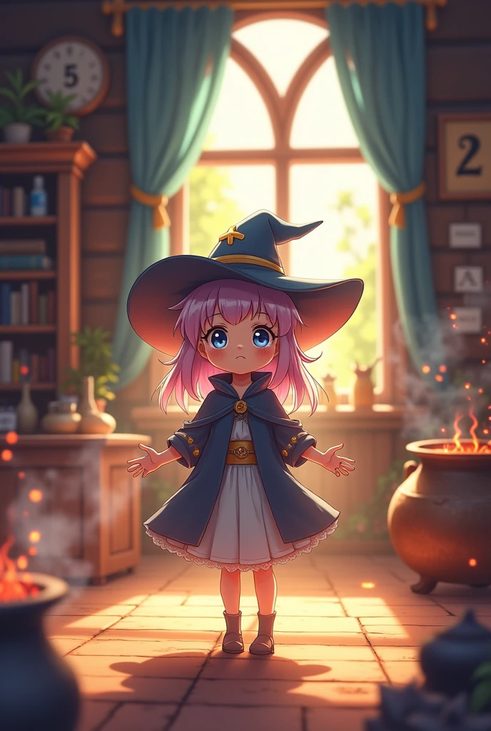 Anime girl young witch try using magic for first time