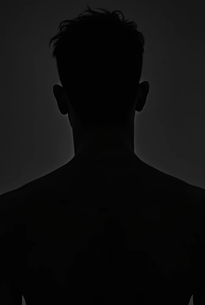 178 cm tall,76 km weight, flexible slim body, wave look short hair, men back side shadow image. Black and white photo. Black shade. Face not identified