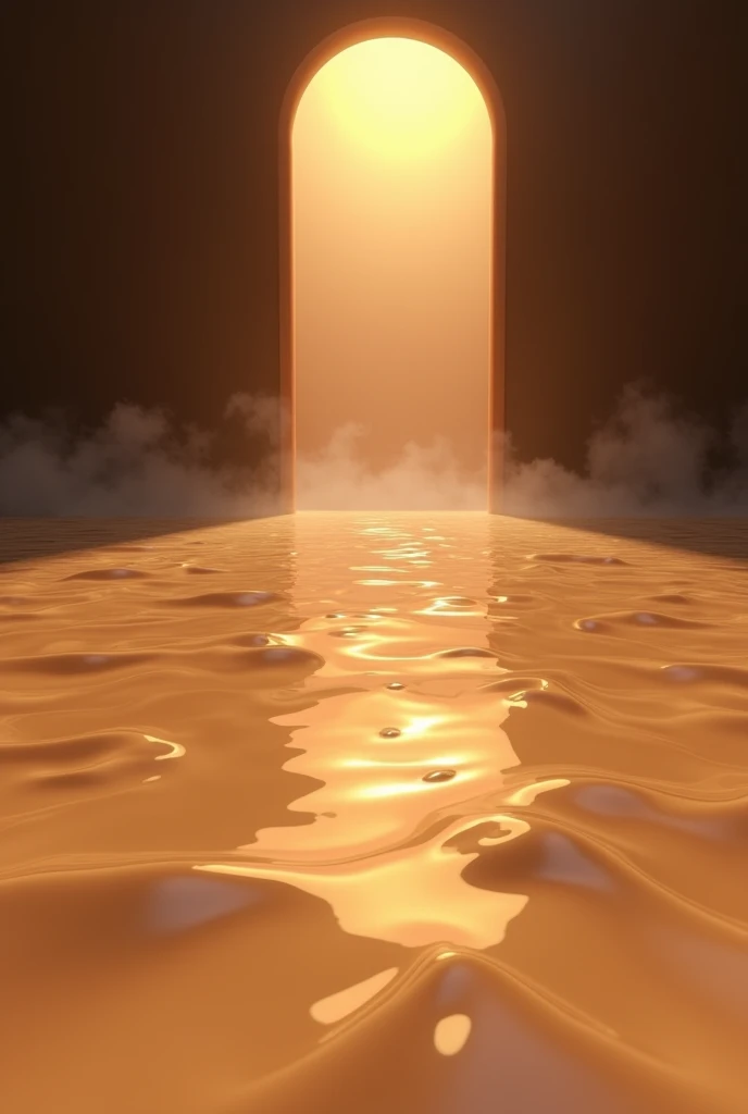 a big pool of caramel milktea without boba pearls with a door infront