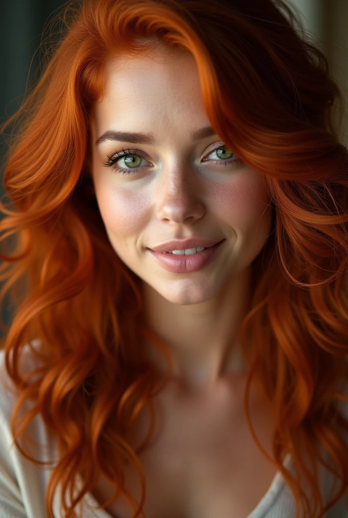 Pretty face of a redhead woman green eyes latina